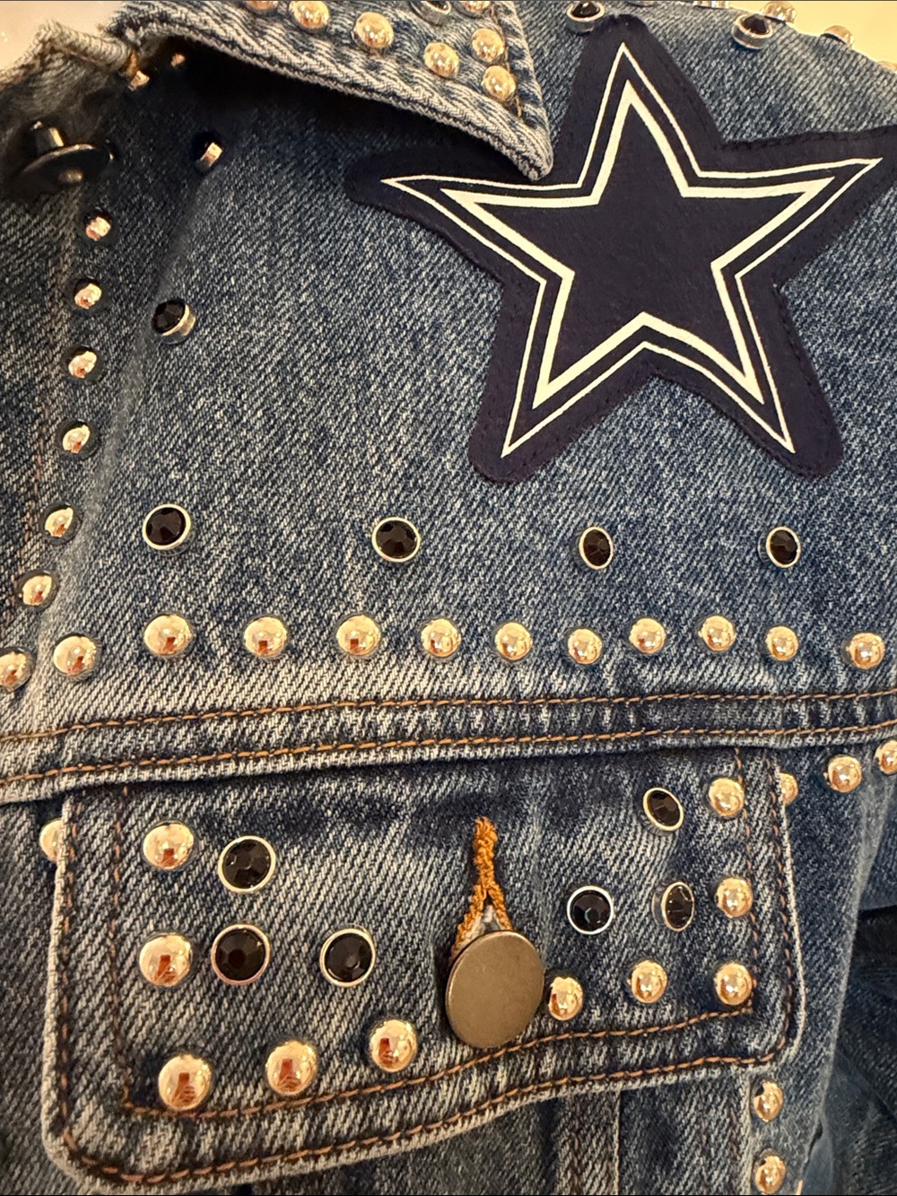 NFL  Officially Licensed Dallas Cowboys Studded Denim Women’s Cropped Jacket - Picture 2 of 15